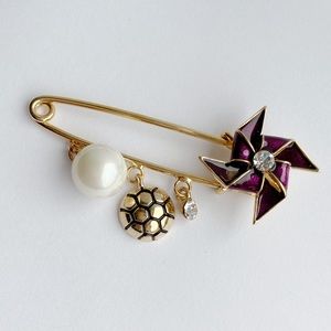 Metal Gold Tone Cute Windmill Purple Brooch